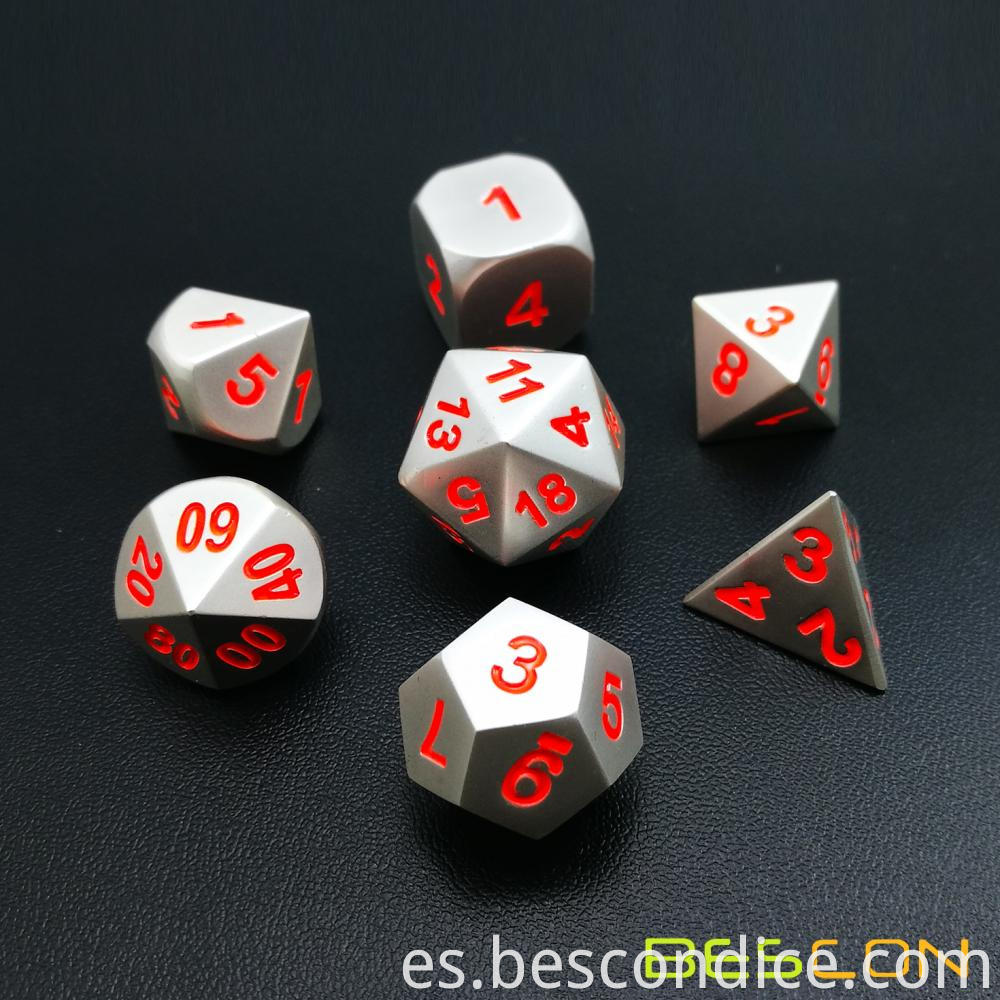 Dnd Dice Set Matt Silver Orange Numbers 1